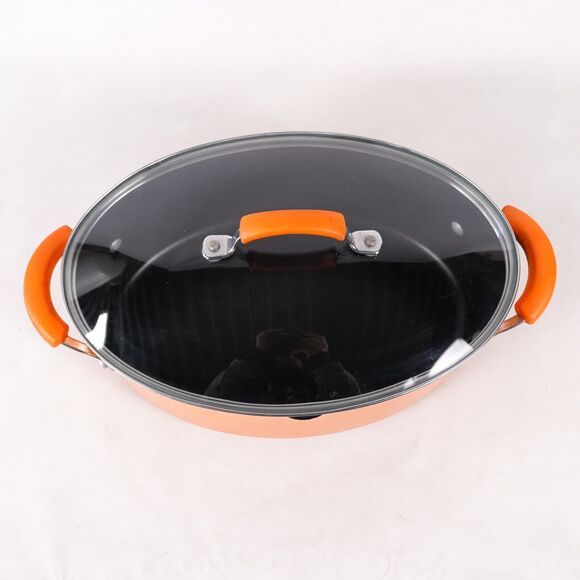 Rachel Ray Dutch Oven Nonstick Porcelain Cookware Oval Pasta Pot 8 QT Orange Lid - Picture 5 of 14
